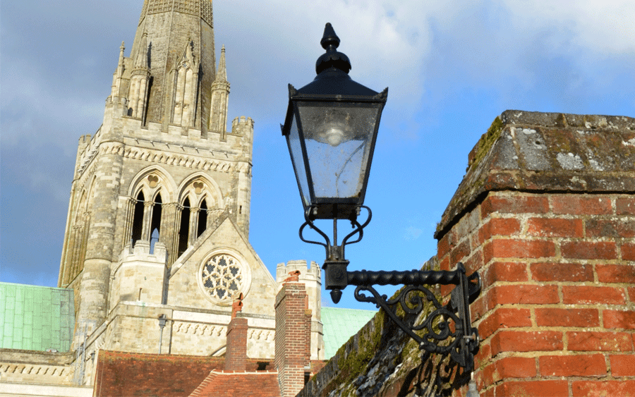 Detail of a street lamp in Chichester, near free parking