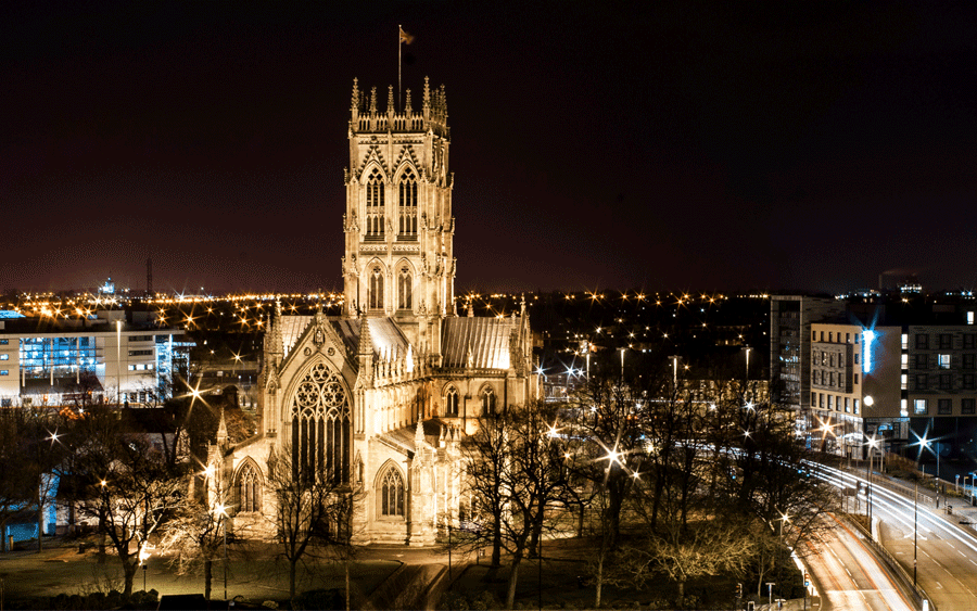 Doncaster cityscape at night