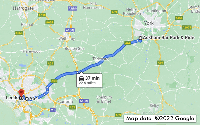 A64 Road Leeds to Askham Bar Park & Ride York UK