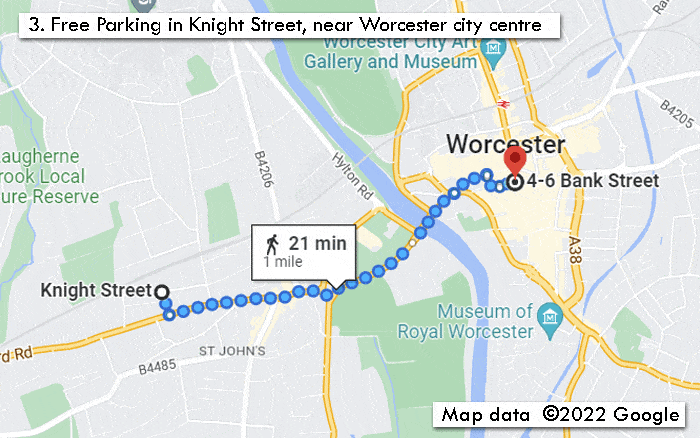 3. Free Parking in Knight Street, near Worcester city Centre
